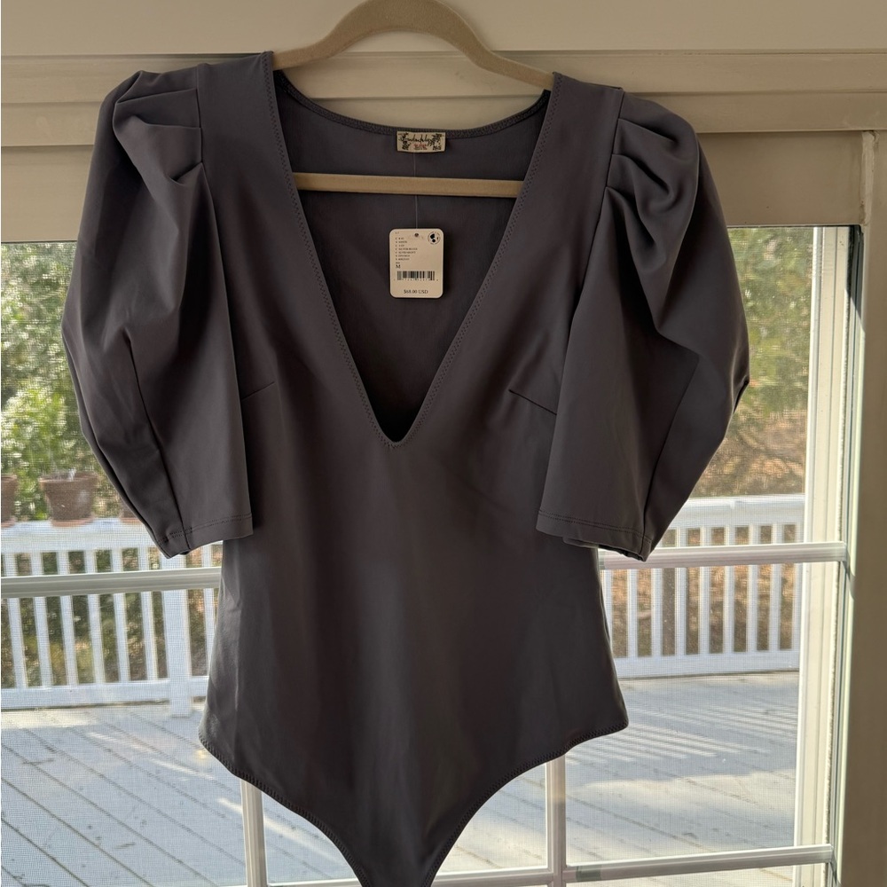 Free People Women’s Va Va Voop M bodysuit in Silver Blues SOLD OUT NWT